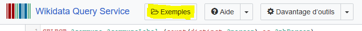 Le menu Exemples de Wikidata