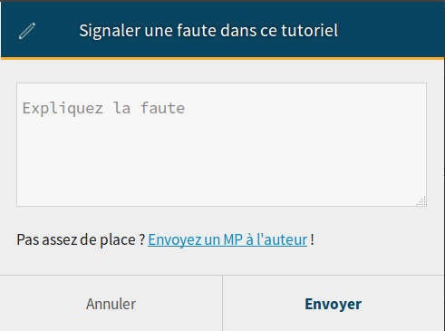 Dialogue pour signaler une faute dans un contenu
