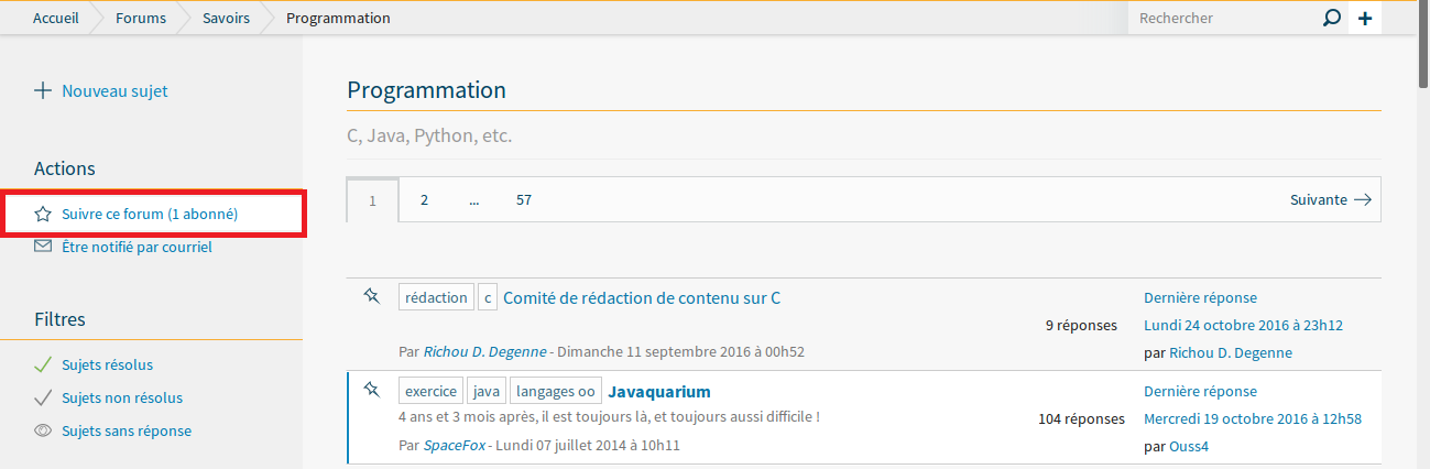 Suivre un forum en particulier