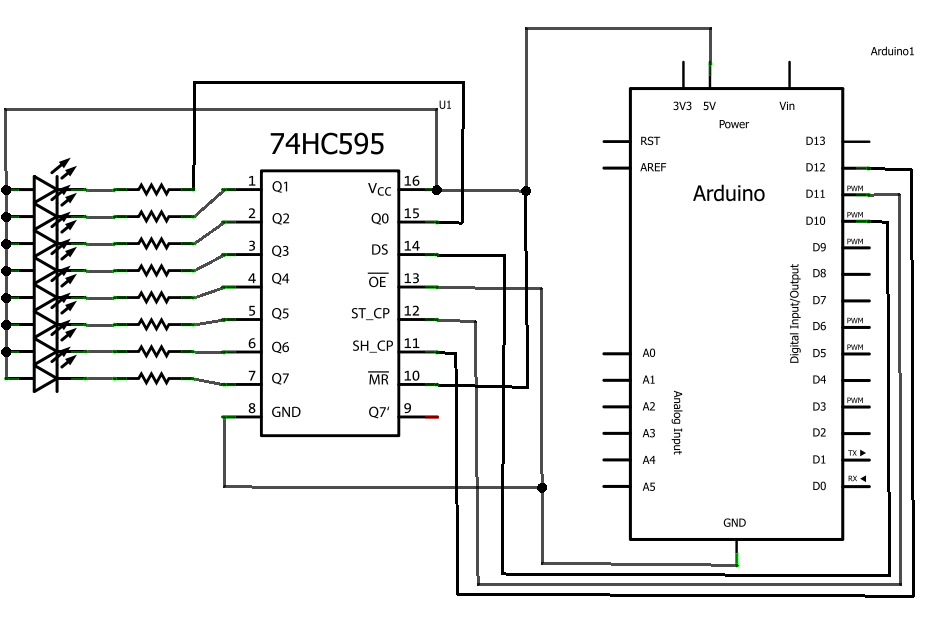 Utilisation du 74HC595 - schéma