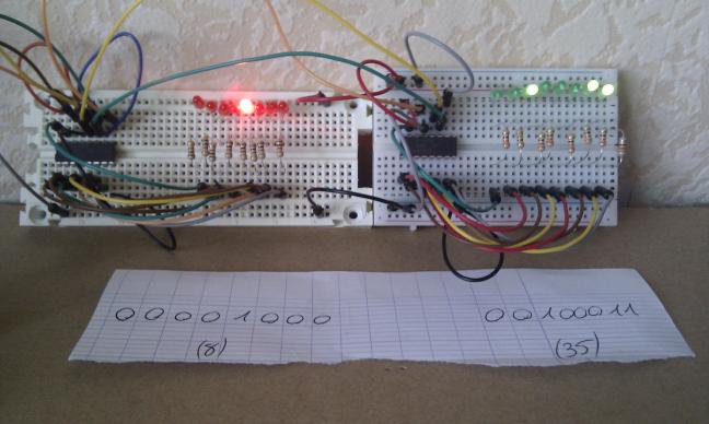 Exemple de deux 74HC595 en cascade