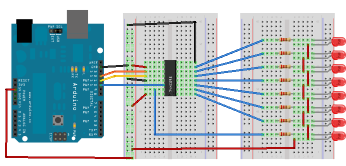 Utilisation du 74HC595 - montage