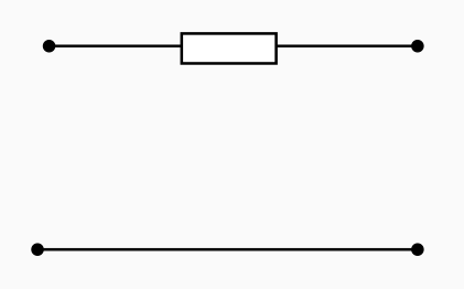 Symboles de deux fils parallèles : celui du haut comporte une résistance, celui du bas est idéal.