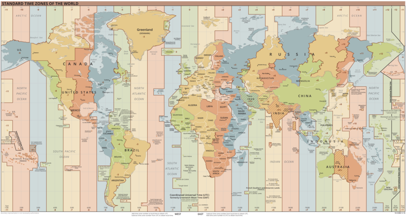 Carte des fuseaux horaires mondiaux au 5 mai 2021