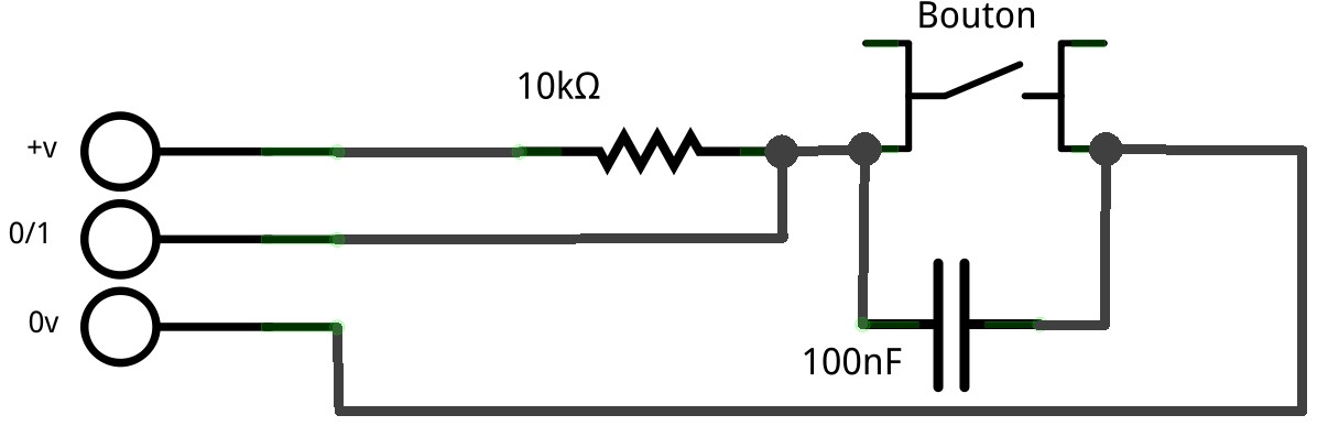 Branchement d'un bouton avec un condensateur