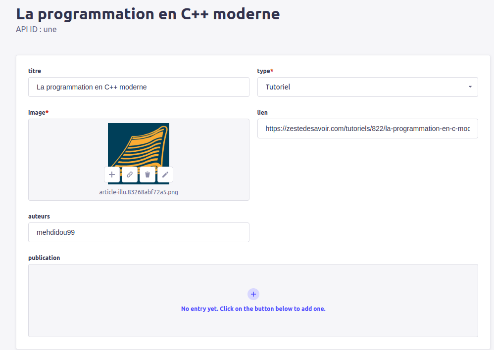 La une sur le C++ sans le composant de publication.