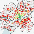 Aperçu des food deserts sur Nantes Métropole, en rouge - Image issue de mon mémoire