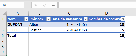 Exemple tableau filtré