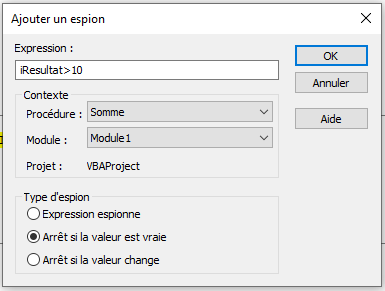 Ajouter un espion conditionné