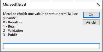 Exécution du programme  avec fenêtre saisie code statut