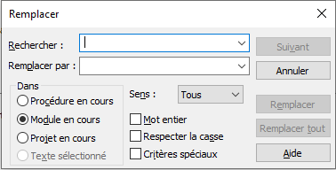 Remplacer (CTRL + H)