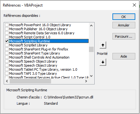 Référence Microsoft Scripting Runtime