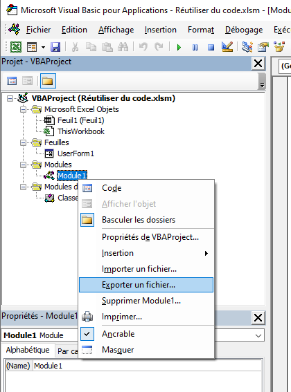 Exporter le fichier depuis le menu contextuel (CTRL + E).