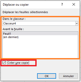 Fenêtre déplacer ou copier.