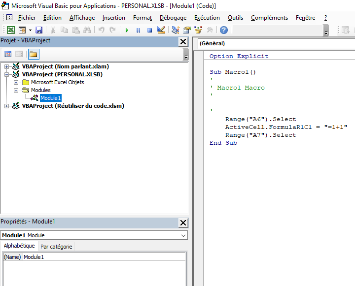 Fichier PERSONAL.XLSB avec le code ajouté.