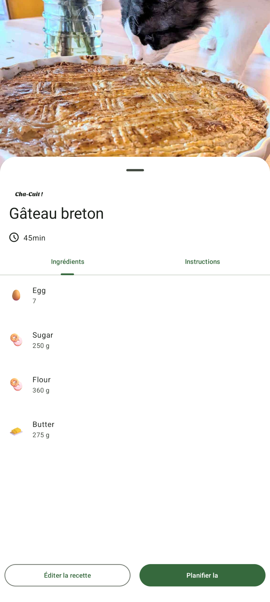 Les détails d'une recette