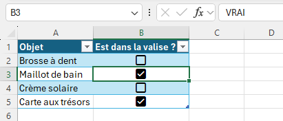 Résultat insertion cases à cocher.