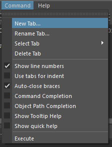 Maya script editor command menu