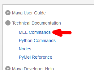 Aide Maya, Technical Documentation/MEL Commands