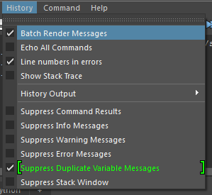 Maya script editor history menu