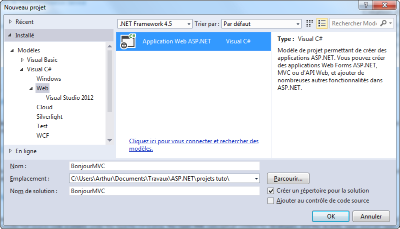 Nouveau Projet application Web ASP.NET