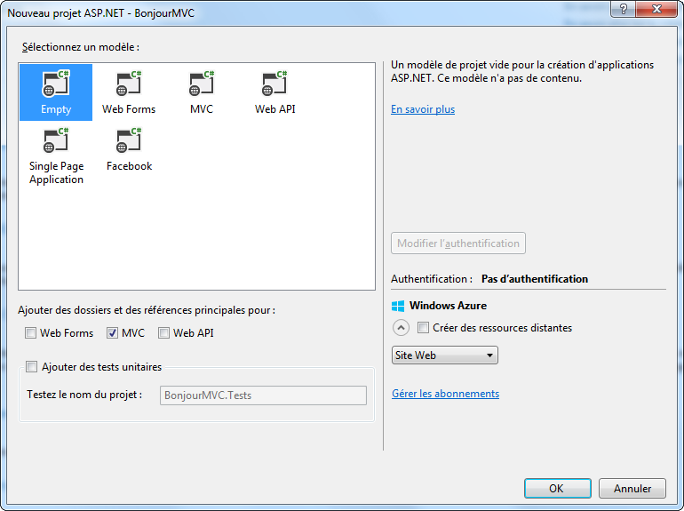 Projet ASP.NET MVC vide