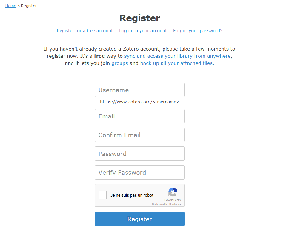 [Créer un compte](https://www.zotero.org/user/register/)