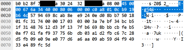 Représentation en hexadécimal d'une trame