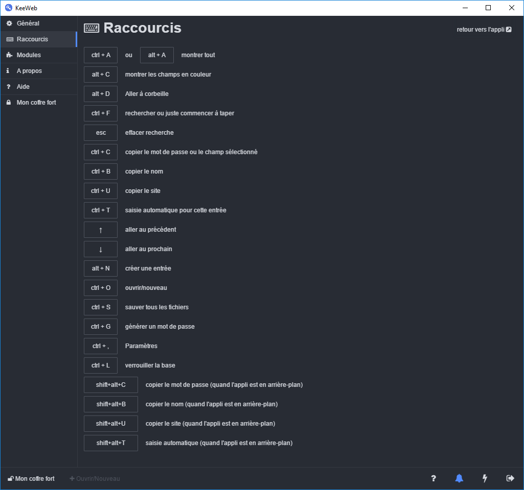 Raccourcis clavier