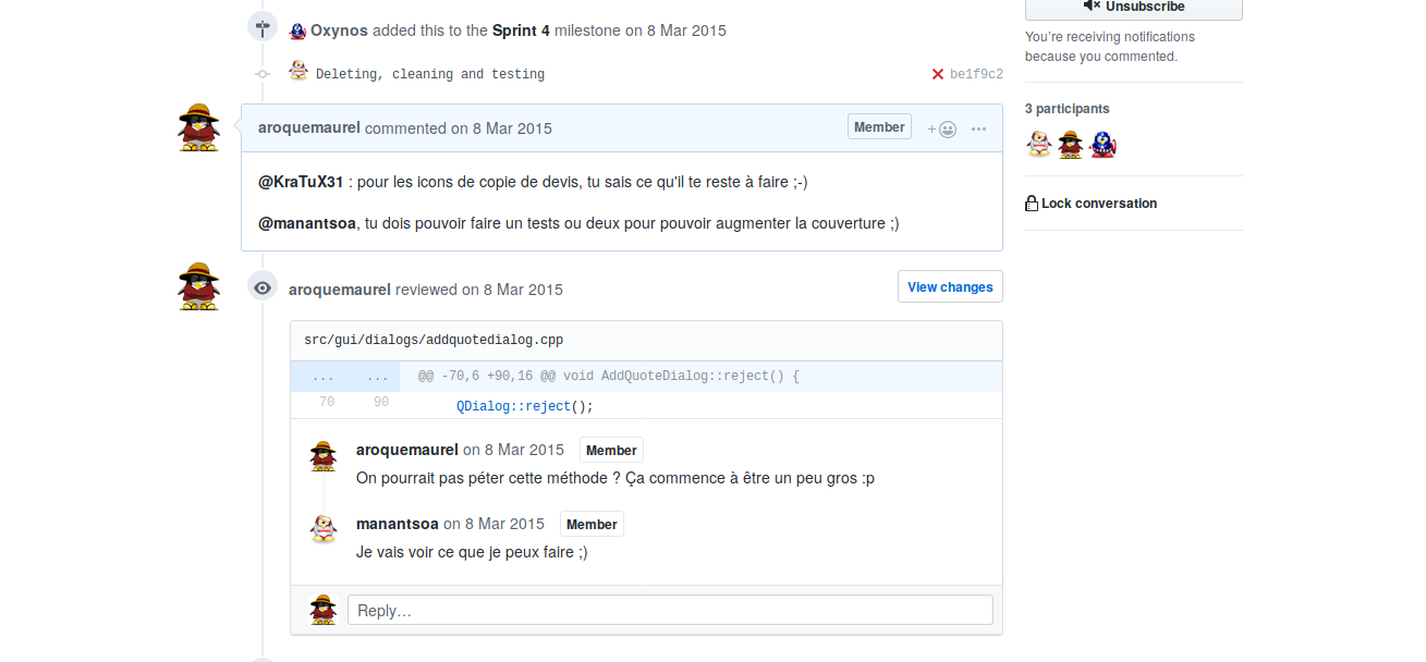 Exemple de pull request sur Github