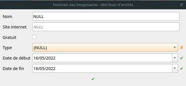 Capture d’écran du formulaire configuré sur QGIS