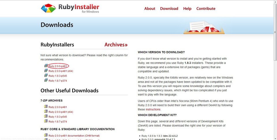 Capture du site RubyInstaller