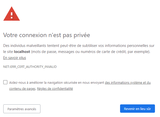 Erreur NET::ERR_CERT_AUTHORITY_INVALID