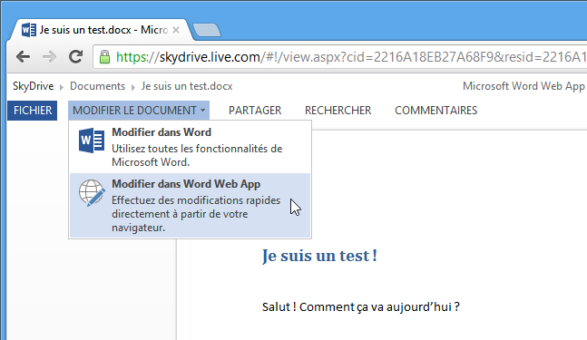 Lien Modifier le document