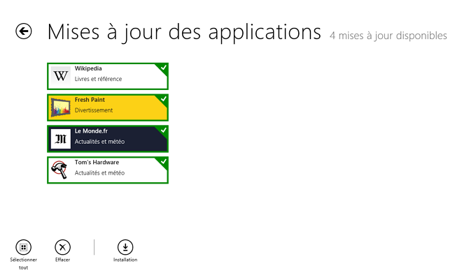 Les applications à mettre à jour