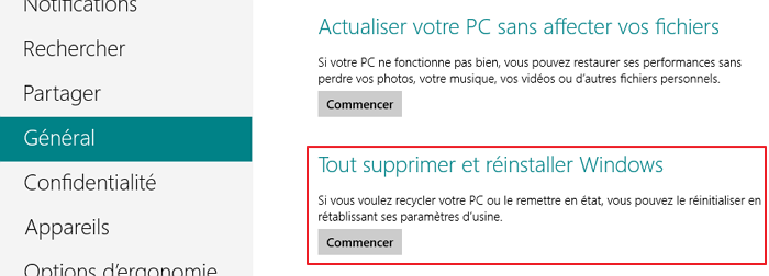 Réinitialiser le PC