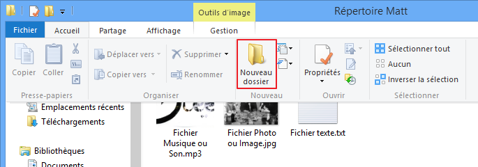 Bouton Nouveau dossier dans le ruban Accueil