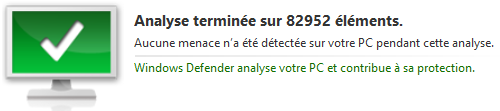 Rapport d'analyse. Ici, aucune menace détectée