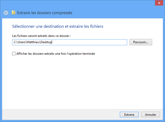 Choix de l'emplacement d'extraction