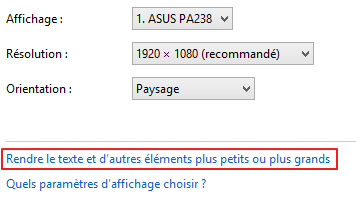 Ouvrir le menu de changement de la taille du texte