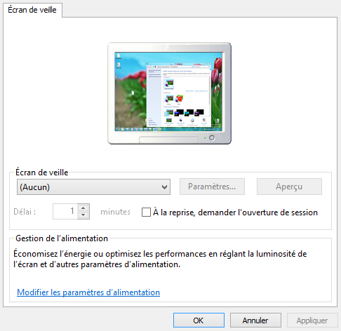 Choix de l'écran de veille