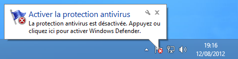 Notification que Defender est désactivé
