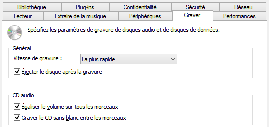 Options supplémentaires de gravure de CD audio