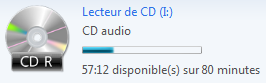 Espace occupé sur le CD audio à graver