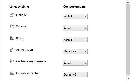 Activer ou désactiver les icônes système
