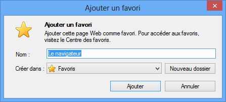 Fenêtre d'ajout d'un favori