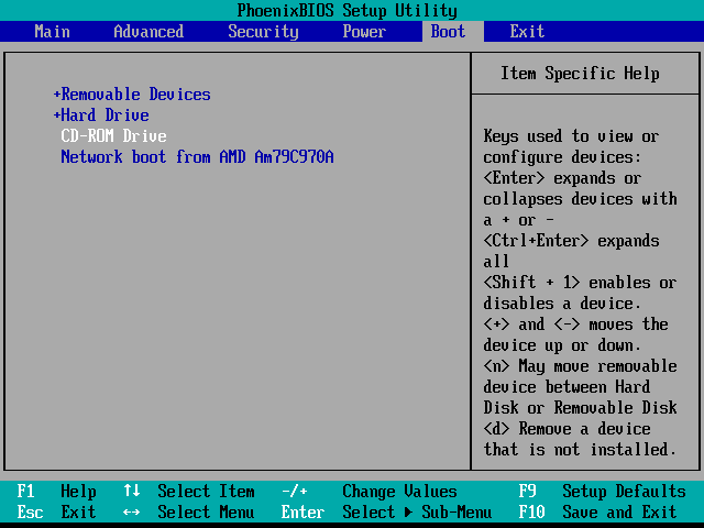 Changement de l'ordre de boot dans le menu du BIOS