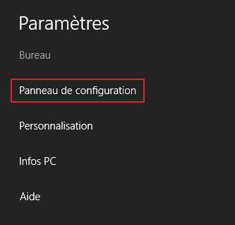 Ouvrir le panneau de configuration Bureau