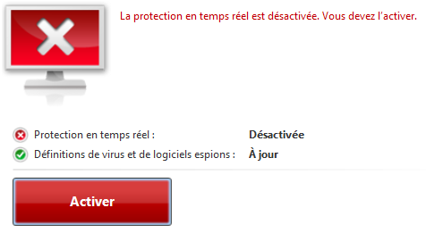 Bouton d'activation de Defender