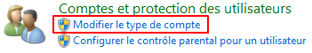 Modifier le type de compte dans le panneau de configuration